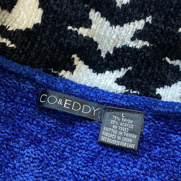 Vintage Co & Eddy Blue Chenille Button Up Cardigan w/ Star Moon Print Trim - Picture 7 of 8